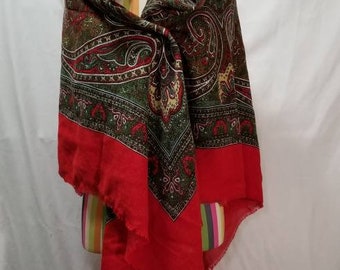 Women Scarf EXTRA Large Red & Green Scarf Soft And Classy Wool Head Scarf Free Shipping
