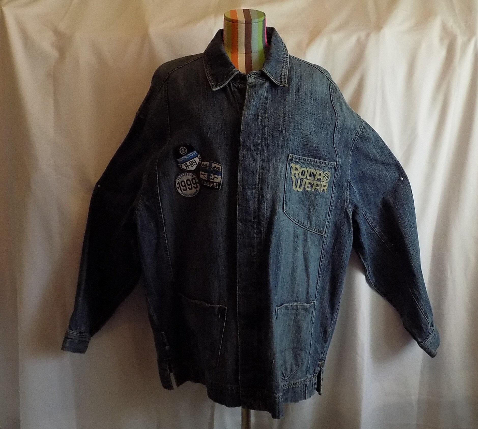 ROCAWEAR Jean Jacket W/faux Travel Patches Rocker Jacket - Etsy UK