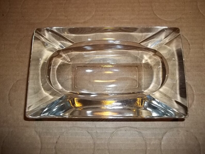 Vintage 50/'s Glass Ashtray Large Thick Ashtray Art Deco Heavy Ashtray Tobacciana Collectible Picture Prop Vintage Ashtray Free Shipping