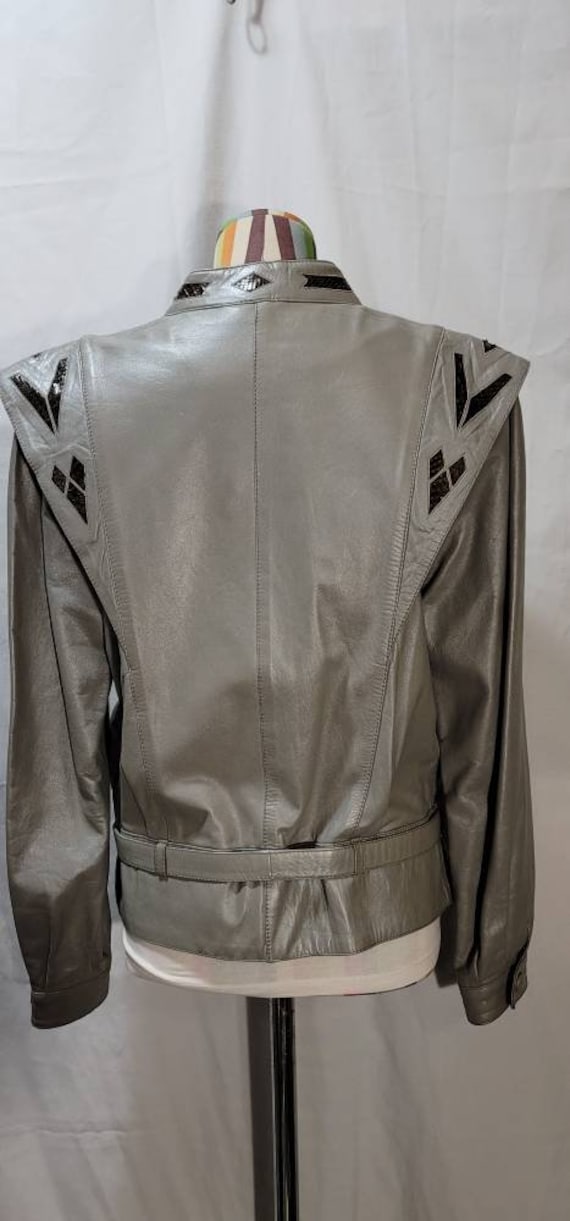 80's Jacket ZERIMAR Gray Leather w/Snakeskin Wome… - image 3