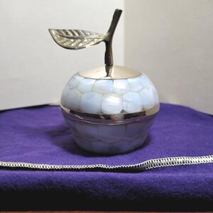 Brass Apple Ring Box: Mother of Pearl Inlay Stash Box