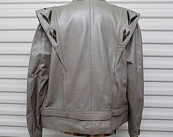 80's Jacket ZERIMAR Gray Leather w/Snakeskin Women Punk 80's Jacket TRUE 80's Jacket Free Shipping