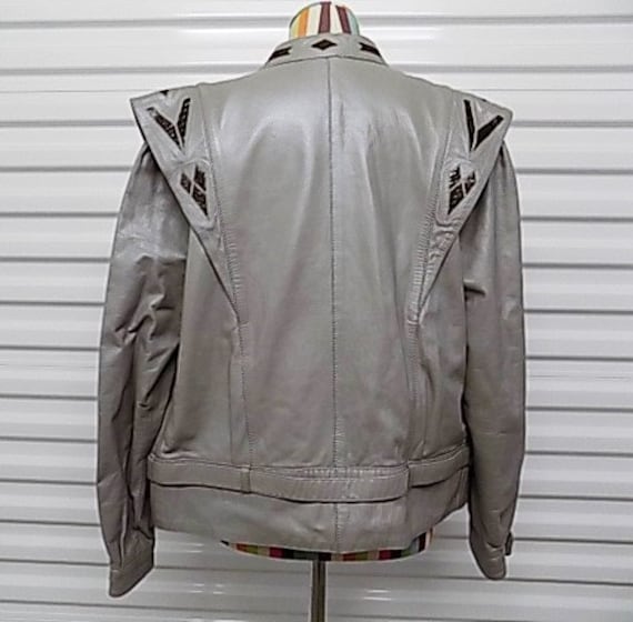 80's Jacket ZERIMAR Gray Leather w/Snakeskin Wome… - image 1