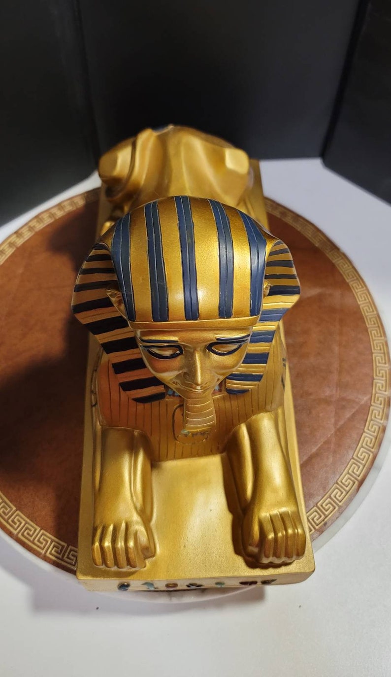 Grande statue de sphinx de Gizeh, grande figurine de sphinx égyptien or et bleu, accessoire photo, livraison gratuite image 3