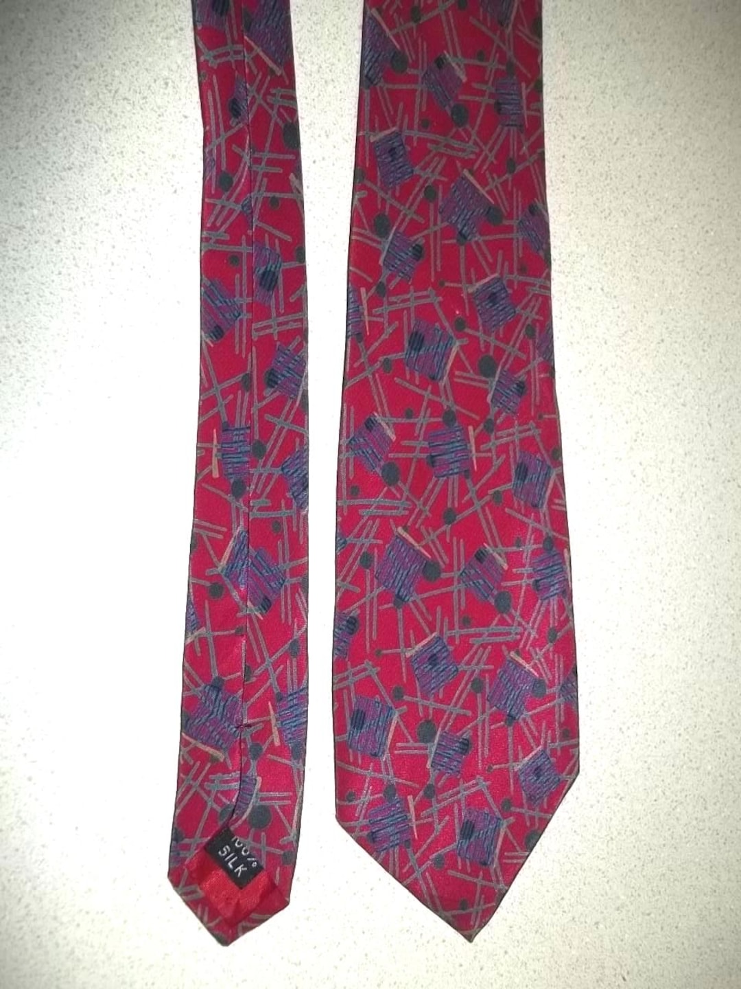 Ysl Geometry Pattern Vintage YSL Silk Necktie: Red Geometric Print, Made in Italy Yves Saint ...