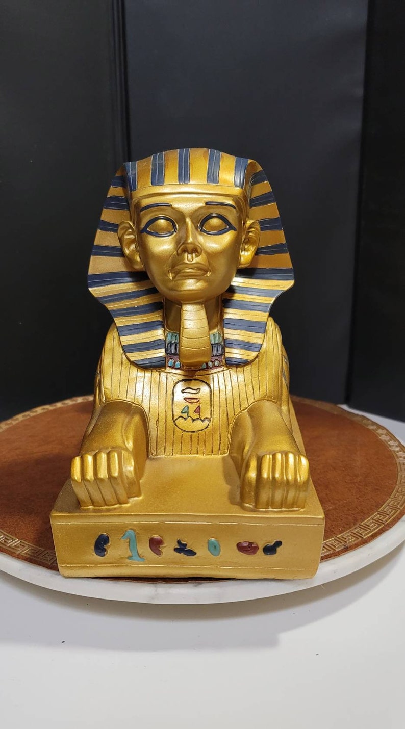 Grande statue de sphinx de Gizeh, grande figurine de sphinx égyptien or et bleu, accessoire photo, livraison gratuite image 5