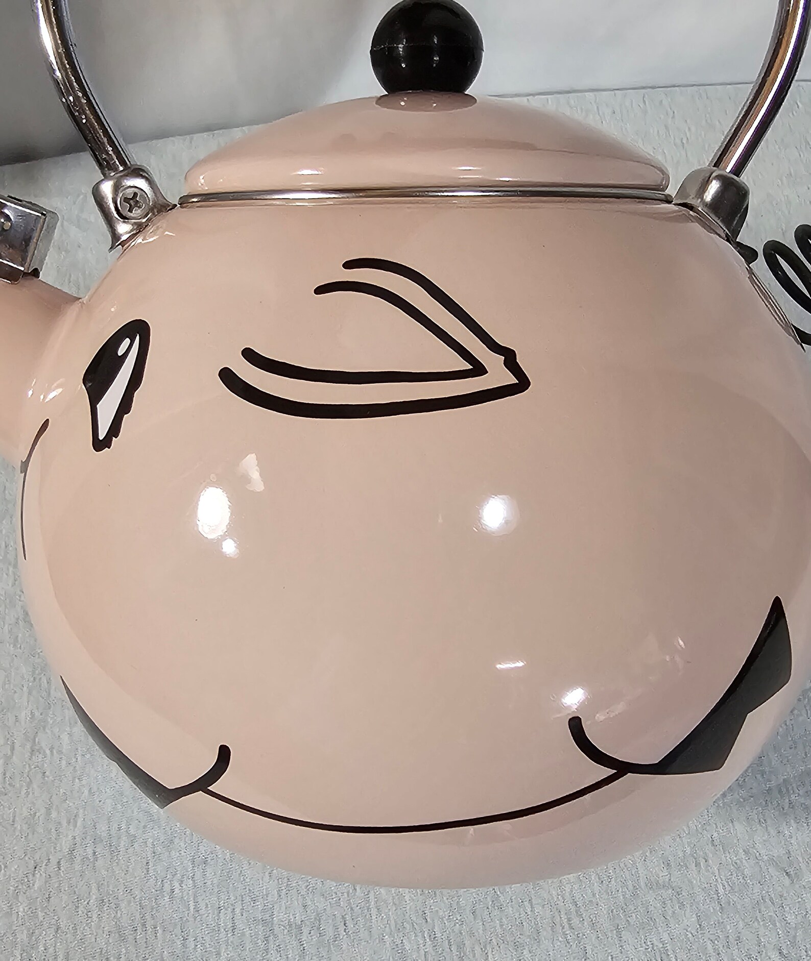 KAMENSTEIN Vintage Pink Pig Kettle Enamel WHISTLING Pig Tea Kettle