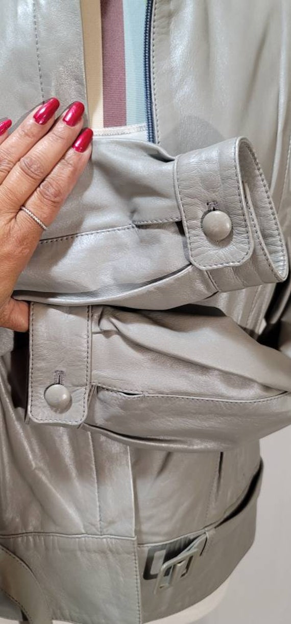 80's Jacket ZERIMAR Gray Leather w/Snakeskin Wome… - image 10