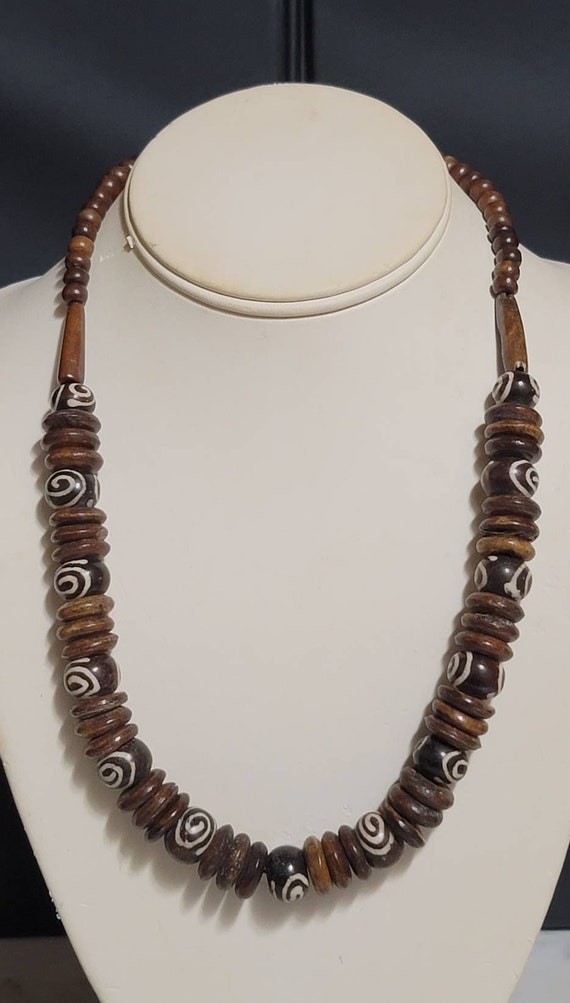 Women Necklace 60's Choker AFRICAN Wood Choker Tr… - image 1