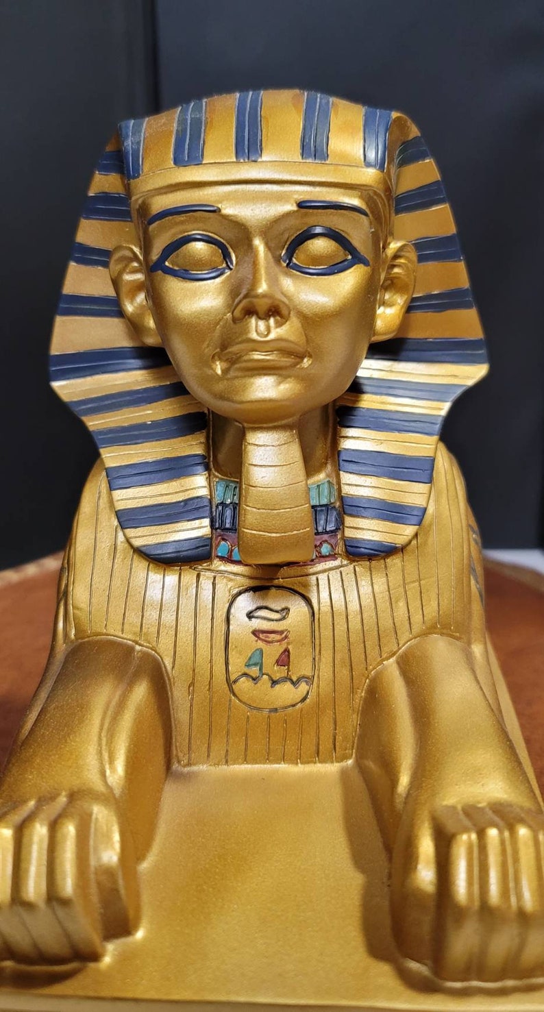 Grande statue de sphinx de Gizeh, grande figurine de sphinx égyptien or et bleu, accessoire photo, livraison gratuite image 4