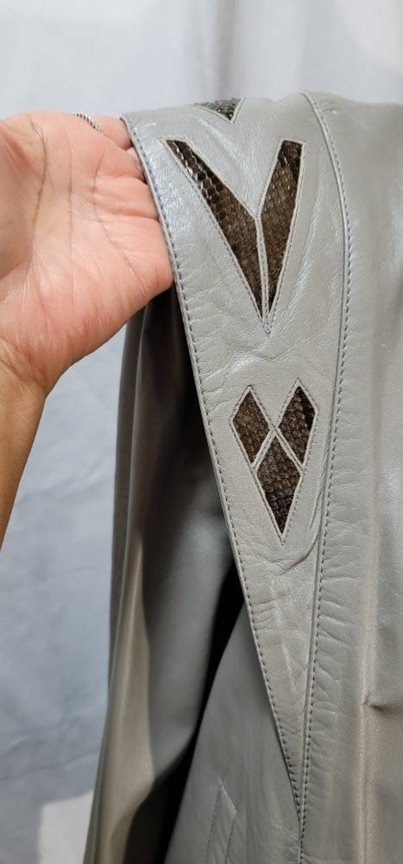 80's Jacket ZERIMAR Gray Leather w/Snakeskin Wome… - image 7