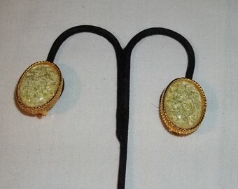 50's Woman Earrings Gold Domed Glass Earrings Clip On  Free Shipping