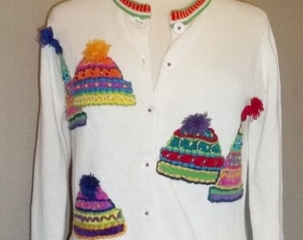 Susan Bristol Cardigan Sweater Hand Embroidered And Long Sleeve Whimsical White Sweater Free Shipping