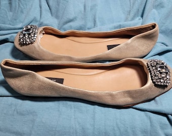 Ann Taylor Shoes Gold Ballet Shoes w/Glass Rhinestone Sz. 9M Feminine Shoes Free Shipping
