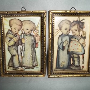 Vintage 50&#39;s Hummel Frame Prints Goebel Miniature Set &quot;Little Guardians&quot; Boy & Girl Vintage Hummel Prints Nursery Decor Free Shipping