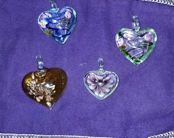 Heart Glass Pendant Set Of 4 Lampwork Large Glass Pendants 4 Large Glass Pendants Free Shipping