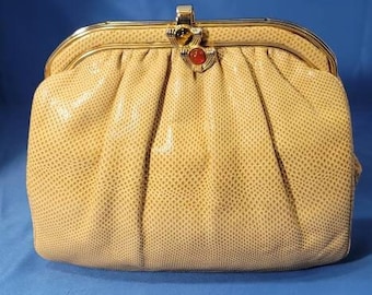 Judith Leiber Clutch Snakeskin Beige Day Evening Formal Handbag Free Shipping