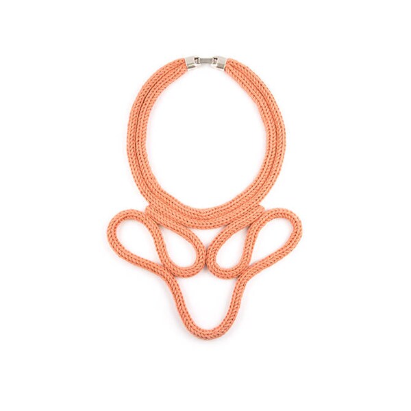 Collier plastron crocheté "EJA", coton rose blush