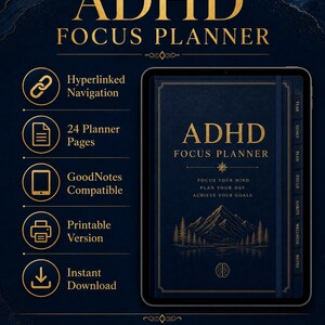 Planer skupienia na ADHD | Cyfrowy dziennik, tydzień, śledzenie finansów (GoodNotes)