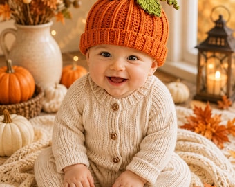 Pumpkin Harvest Crochet Beanie Pattern PDF | Pumpkin Beanie Hat | Easy to make | For all ages | Instant Download Pdf Crochet Pattern
