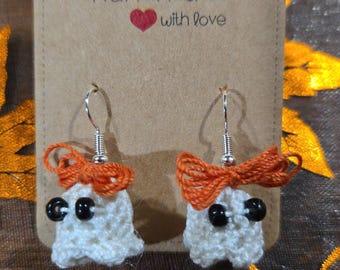 Handmade Crochet Ghost Earrings, Spooky Halloween Jewelry, Fall Accessory