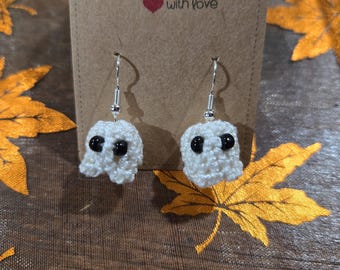 Handmade Crochet Ghost Earrings, Spooky Halloween Jewelry, Fall Accessory