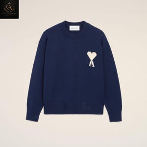 AMI PARIS Heart Logo Knit Sweater Unisex Streetwear Pullover