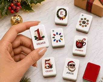 Christmas Mahjong Set, Luxury Holiday American Mahjong Tiles, Custom Back Design, Christmas Gift for Mahjong Lovers