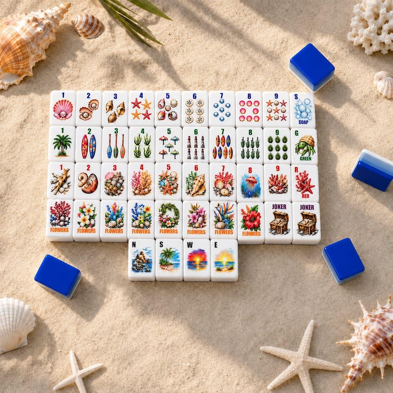 Custom Coastal Beach American Mahjong Set, Ocean Shell Mahjong Tiles, 152/160 Tiles, Personalized Mahjong Gift image 3