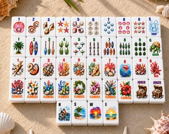 Custom Coastal Beach American Mahjong Set, Ocean Shell Mahjong Tiles, 152/160 Tiles, Personalized Mahjong Gift