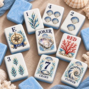 Kustamerikanskt Mahjong-set, Oyster & Pearl Design, Blå och Vit, 152/160 Plattor