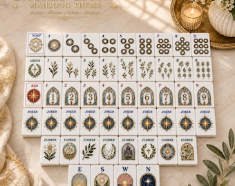 Sacred Light American Mahjong Set, 152 or 160 UV Printed Tiles, Celestial Botanical Mahjong, Gift for Mahjong Lovers