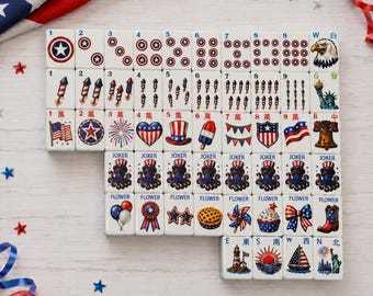Patriotic Mahjong Set Custom Acrylic UV Print American Mahjong Tiles 152 or 160 Tile Set