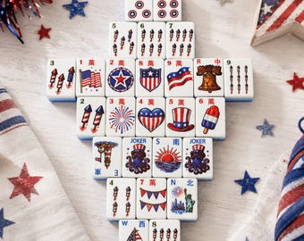 Patriotic Mahjong Set Custom Acrylic UV Print American Mahjong Tiles 152 or 160 Tile Set