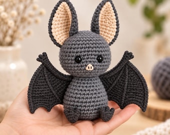 Patrón de murciélago de ganchillo para principiantes en PDF, juguete de peluche amigurumi de Halloween (descarga digital)