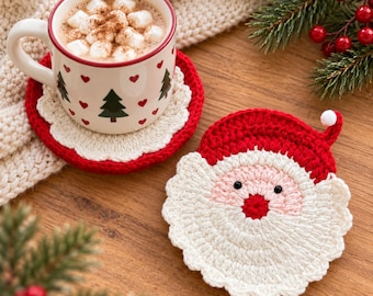 Patrón de posavasos y cuenco para baratijas de Papá Noel a crochet (descarga en PDF)