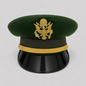 US Army Combination Cover, Dark Green Officer Dress Cap, Gold Eagle Insignia Hat, Reproduction Commissioning Gift