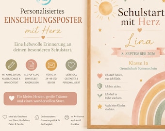 Póster personalizado de regreso a clases para niños sensibles | Póster de inicio de clases en PDF | Nombre, fecha, clase, texto personalizado | Descarga digital