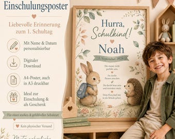 Póster personalizado de regreso a clases para niños sensibles | Póster de ¡Hurra por el regreso a clases! con nombre y fecha | Decoración delicada para el regreso a clases | Descarga digital