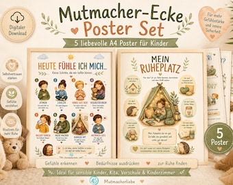 ¡Rincón de ánimo! Set de pósteres para niños (PDF) – Sentimientos y relajación (tamaño A4 para imprimir)