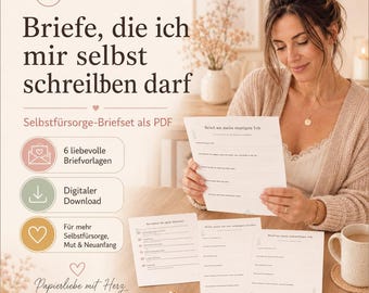 Conjunto de cartas de autocuidado en PDF: escribe cartas para ti mismo, plantillas para diario y más para imprimir.
