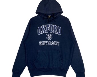 Vintage Official Oxford University Navy Blue Hoodie Sweatshirt Vintage Collegiate Style Pullover Size S Fits Medium