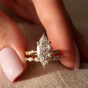 Marquise Cut Lab Grown Diamond Ring, IGI Certified, Micro-Pave Split Shank