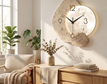 Reloj de pared moderno silencioso de madera con diseño de luna, reloj de pared de cuarzo, decoración minimalista para el hogar, ideal para sala de estar, dormitorio u oficina.