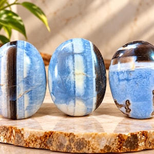 Blue Opal Palm Stone, Polished Blue Pocket Crystal, Chakra Meditation Stone, Mindfulness Gemstone, Spiritual Decor, Crystal Lover Gift