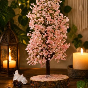 Arbre en cristal de quartz rose (2000 perles) | Grand bonsaï en pierre précieuse (40-45 cm) | Arbre de vie en agate | Décoration Feng Shui pour la prospérité | Décoration intérieure