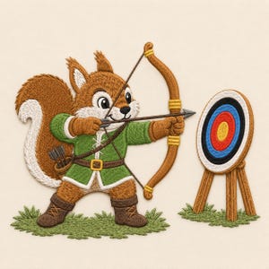 Archer Squirrel Embroidery Design, Cute Woodland Animal With Bow and Target, Adventure Shirt Tote Decor