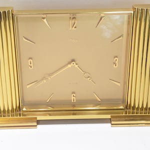 Beautiful Vintage Swiss Birks IMHOF Gold Plated Desk Clock 15 Jewels
