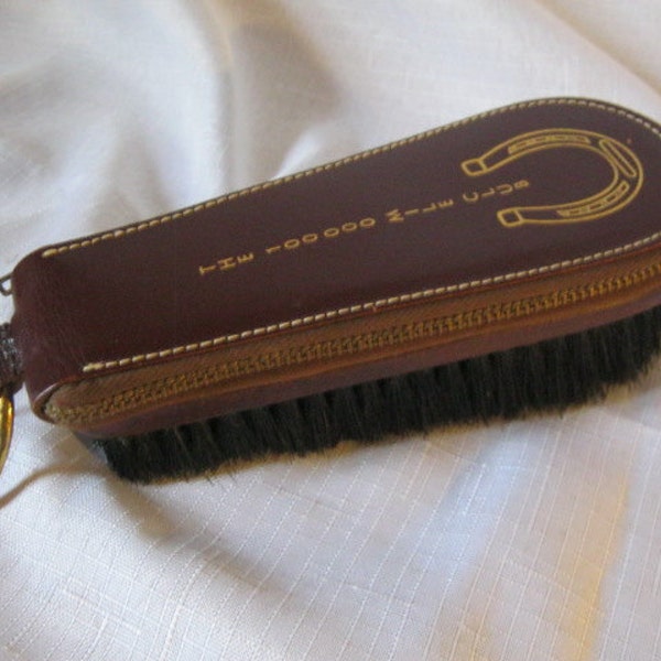 Vintage Clothes Brush Kit With Leather Handle And Zippered Pocket Shaw Barton