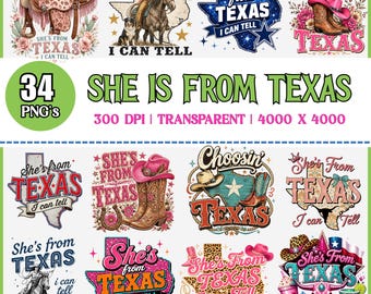 Hon är från Texas PNG-paket, jag kan se västerländska t-shirtdesigner, västerländsk skjortdesign, Texas-flicka PNG digital nedladdning